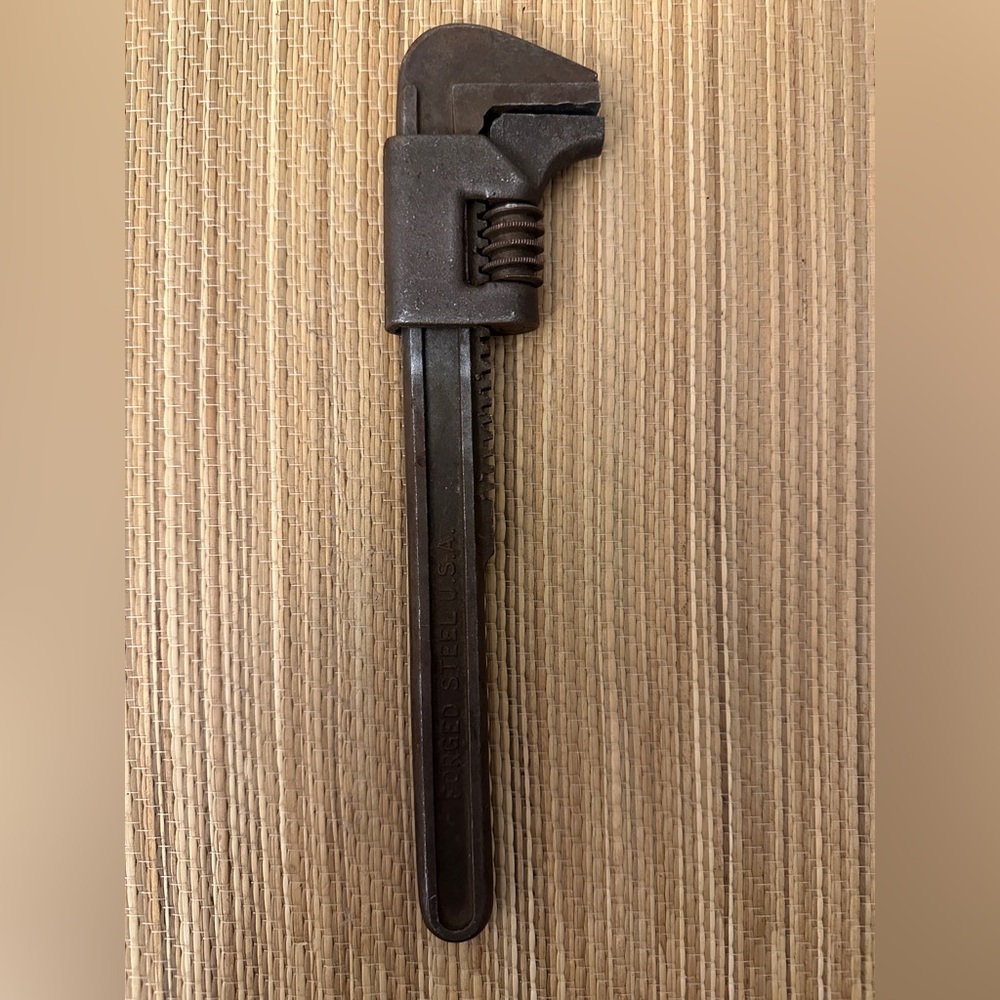 Vintage Antique 9" Adjustable Monkey Wrench, Made in USA, Forged Steel